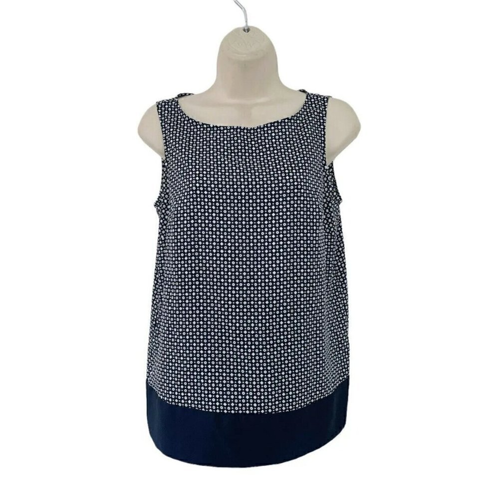 Ann Taylor Loft Women's Sz XS Black White Geo Print Scoop Neck Tank Top